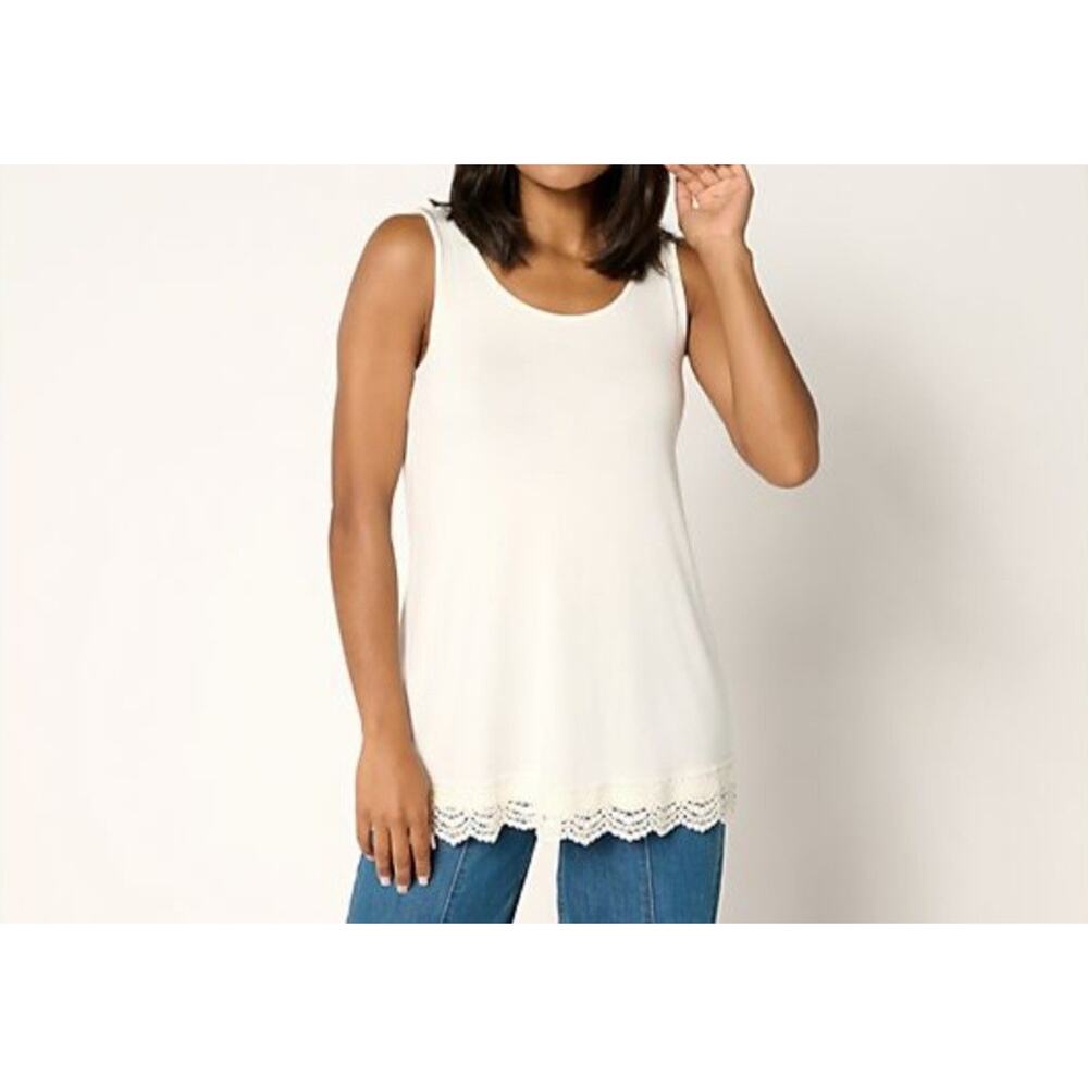 Logo Layers Lori Goldstein Size S Cream Knit Tank With Crochet A704050 NWOT